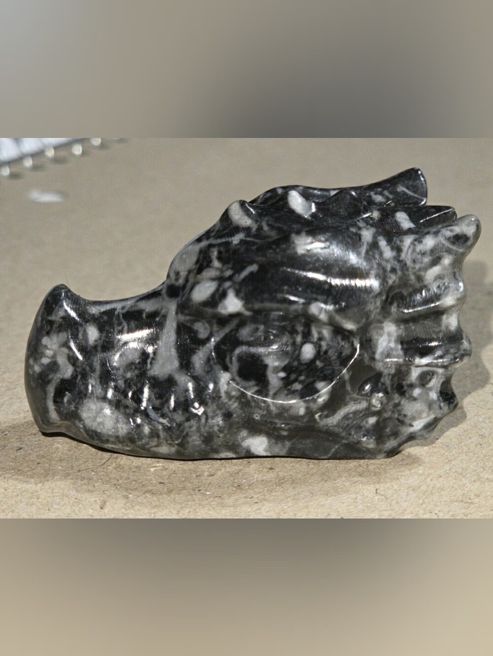 Detailed Indigo Gabbro Crystal Carved Dragon Head Stone Sculpture Decor